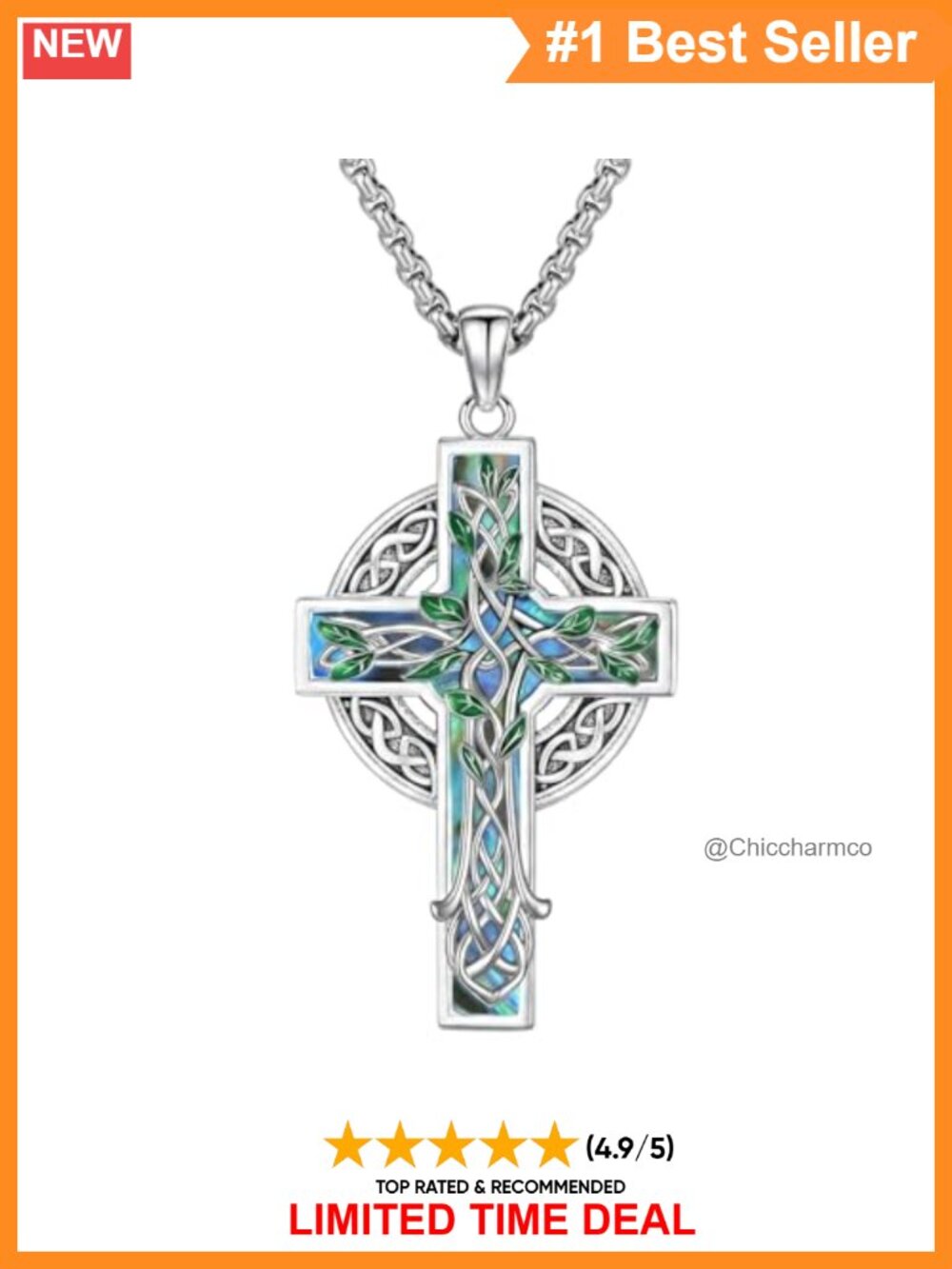 925 Sterling Silver Celtic Cross Tree of Life Pendant Necklace 22in